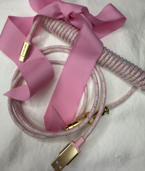 Coiled USB c Keyboard Cable - Sparkle Pink