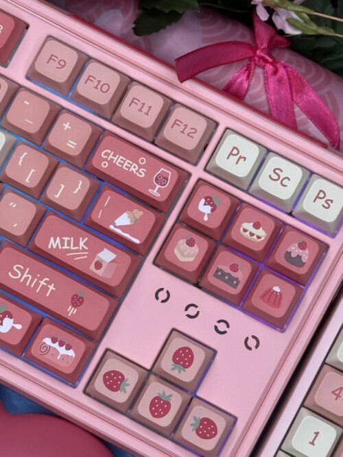 Pink Strawberry Themed (Modified Artisan Keycaps) FL Esports 75% Keyboard - Image 7