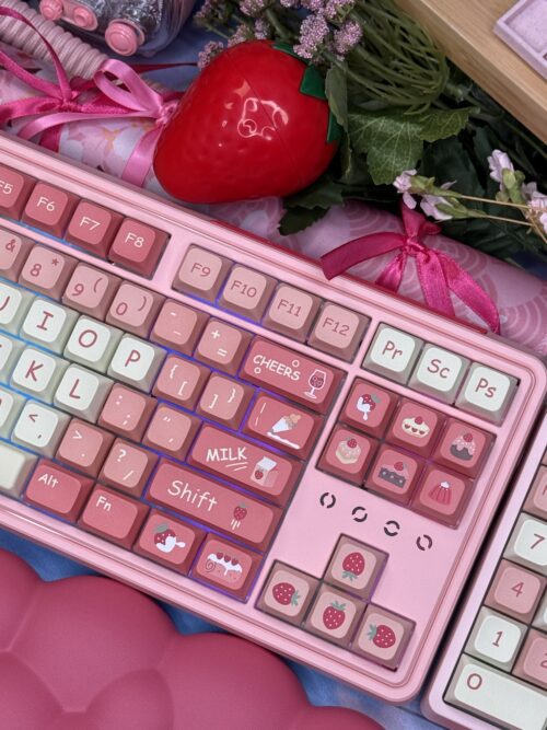 Pink Strawberry Themed (Modified Artisan Keycaps) FL Esports 75% Keyboard - Image 6