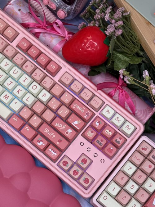 Pink Strawberry Themed (Modified Artisan Keycaps) FL Esports 75% Keyboard - Image 5