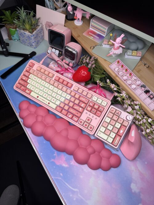 Pink Strawberry Themed (Modified Artisan Keycaps) FL Esports 75% Keyboard - Image 4