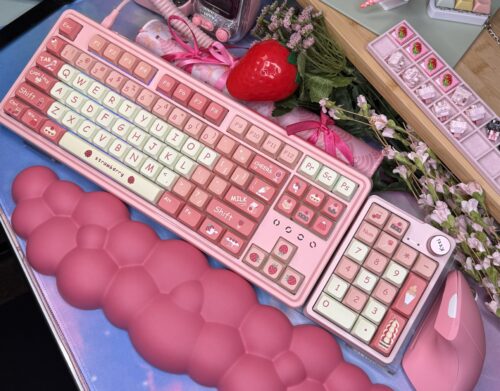 Pink Strawberry Themed (Modified Artisan Keycaps) FL Esports 75% Keyboard - Image 3