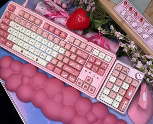 Pink Strawberry Themed (Modified Artisan Keycaps) FL Esports 75% Keyboard - Image 2