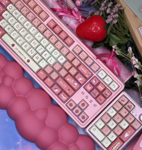 Pink Strawberry Themed (Modified Artisan Keycaps) FL Esports 75% Keyboard