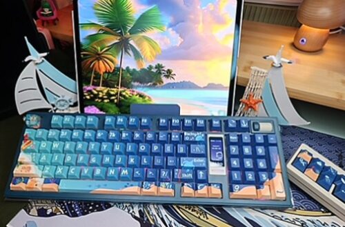 Blue Beach Themed Mechanical Keyboard Artisan Keycaps - Akko 5098B Wireless - Image 16