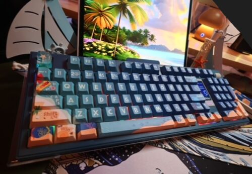 Blue Beach Themed Mechanical Keyboard Artisan Keycaps - Akko 5098B Wireless - Image 7