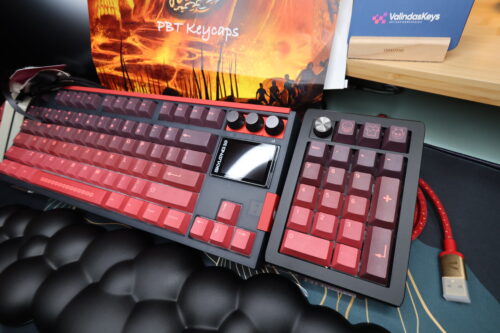 Red and Black SKYLOONG GK87 Pro - Modified Red Black Base with Large GIF Screen Added Artisan Keycaps (Chained Together) Wireless - Image 5