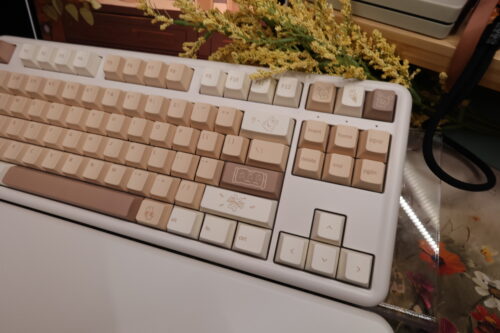Tan Toffee Color Keycaps on Cream Colored Base - with Wrist Rest Pad - YUNZII B87 - Image 10