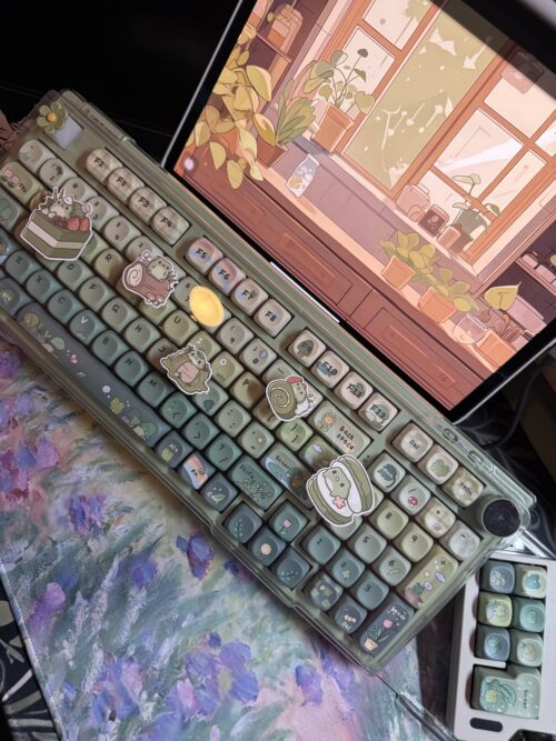 Green Garden Frog Artisan Keycaps - 100 Green Base Mechanical Keyboard - Image 11