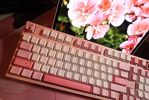 Pink Aluminum Base ~ Pink White Keycaps - Wireless Tri-mode KeydousNJ98