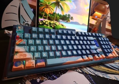 Blue Beach Themed Mechanical Keyboard Artisan Keycaps - Akko 5098B Wireless - Image 8