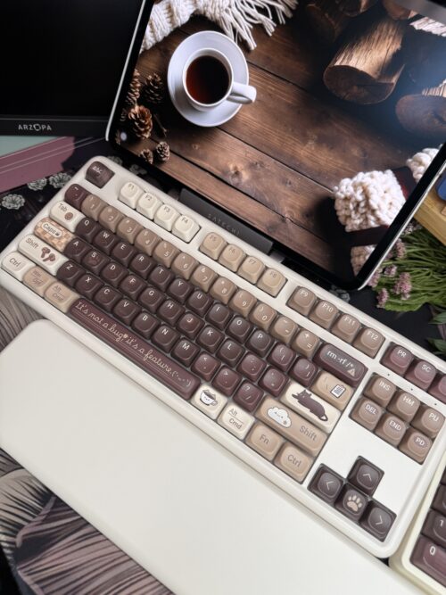 Tan and Brown Theme Modified Butter added artisan Keycaps (cat/coffee/browns) Wireless Custom - Image 6