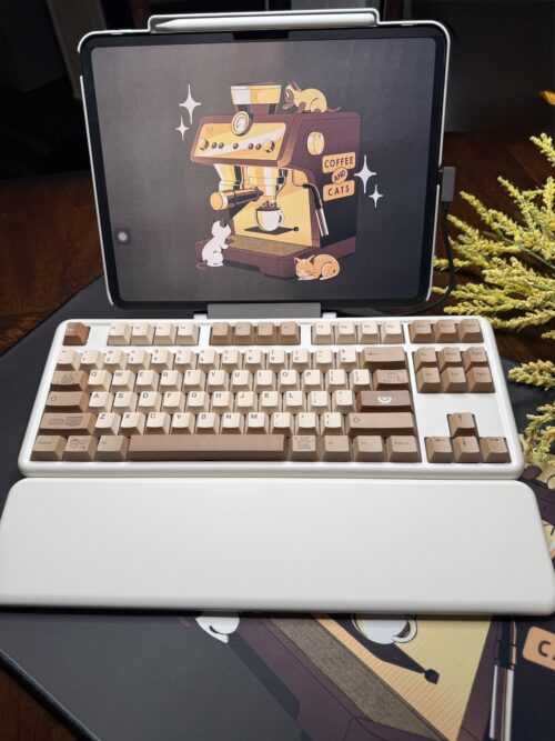 Coffee and Cats Themed - Tan and Brown Theme Modified Custom Wireless B87 Creme Color Base - Image 3
