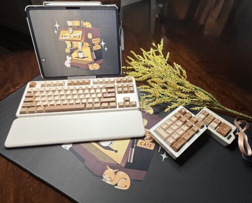 Coffee and Cats Themed - Tan and Brown Theme Modified Custom Wireless B87 Creme Color Base