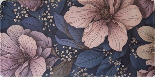 DeskMat - Dk Blue and Dk Pink Flowers 12x23