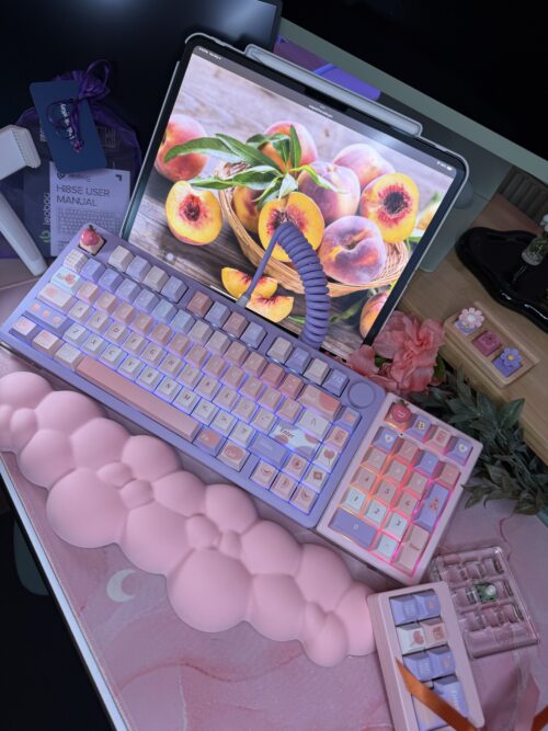 Purple Lavender and Peach Aluminum Base Custom Artisan Apricot Keycaps - Image 3