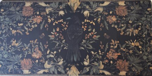DeskMat - Black with Gold Flowers and Crow 16x31
