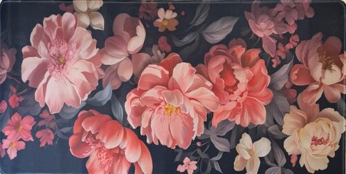 DeskMat - Black with Pink/Red Flowers 16x31