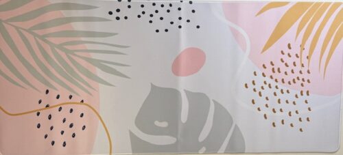 DeskMat - White with Pink and Leaves 16x35