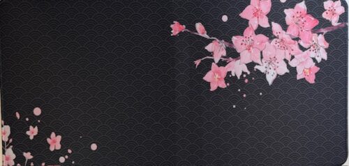 DeskMat - Black with Pink Flowers 12x23