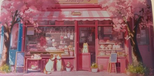 DeskMat - Cat Cafe Scene Pinks 12x23