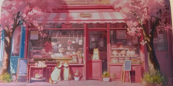 DeskMat - Cat Cafe Scene Pinks 12x23