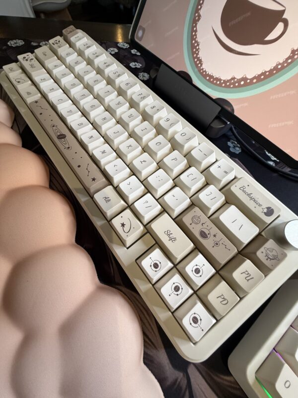 Cream Base Tan Coffee Bean Design with Flowers Artisan Modified 68 - Wireless