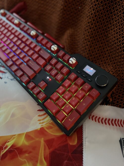Custom Modified Black-Red Baseball Themed Mechanical Keyboard Artisan Keycaps Wireless with Mini Screen for Photos/GIFs - Image 9