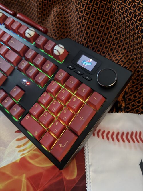 Custom Modified Black-Red Baseball Themed Mechanical Keyboard Artisan Keycaps Wireless with Mini Screen for Photos/GIFs - Image 10