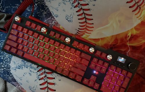Custom Modified Black-Red Baseball Themed Mechanical Keyboard Artisan Keycaps Wireless with Mini Screen for Photos/GIFs - Image 35