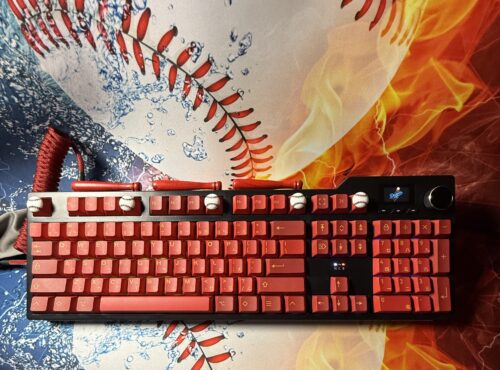 Custom Modified Black-Red Baseball Themed Mechanical Keyboard Artisan Keycaps Wireless with Mini Screen for Photos/GIFs - Image 30