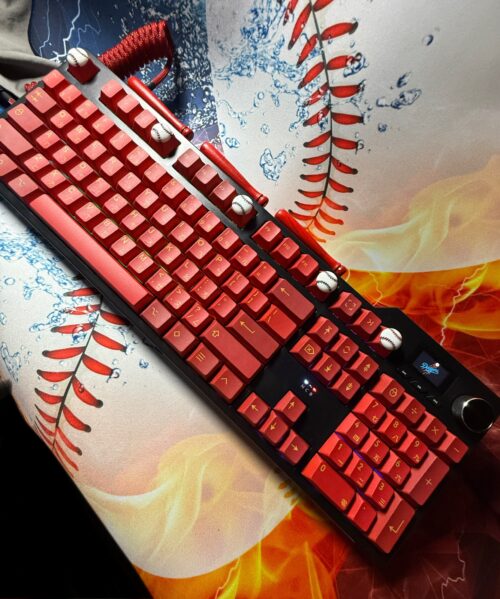 Custom Modified Black-Red Baseball Themed Mechanical Keyboard Artisan Keycaps Wireless with Mini Screen for Photos/GIFs - Image 27