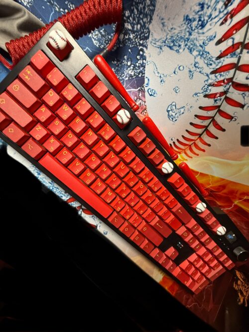 Custom Modified Black-Red Baseball Themed Mechanical Keyboard Artisan Keycaps Wireless with Mini Screen for Photos/GIFs - Image 23