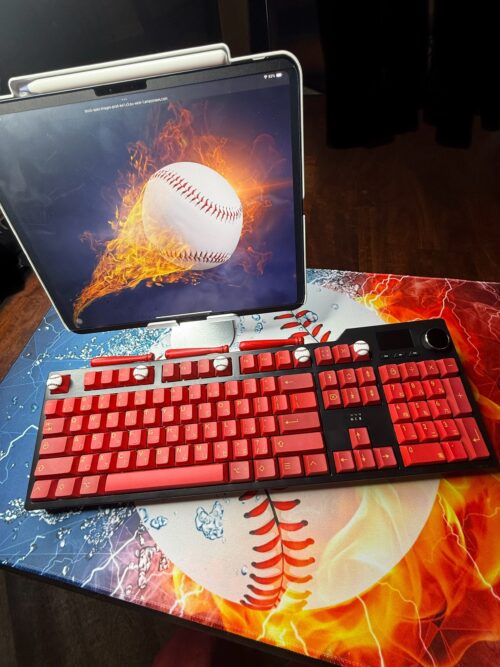 Custom Modified Black-Red Baseball Themed Mechanical Keyboard Artisan Keycaps Wireless with Mini Screen for Photos/GIFs - Image 20