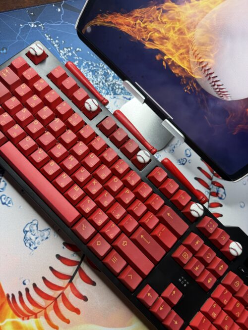 Custom Modified Black-Red Baseball Themed Mechanical Keyboard Artisan Keycaps Wireless with Mini Screen for Photos/GIFs - Image 17