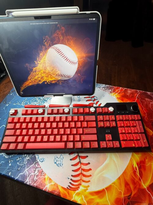 Custom Modified Black-Red Baseball Themed Mechanical Keyboard Artisan Keycaps Wireless with Mini Screen for Photos/GIFs - Image 16