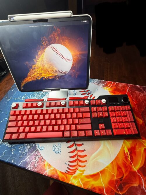 Custom Modified Black-Red Baseball Themed Mechanical Keyboard Artisan Keycaps Wireless with Mini Screen for Photos/GIFs - Image 12