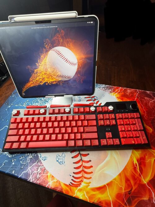 Custom Modified Black-Red Baseball Themed Mechanical Keyboard Artisan Keycaps Wireless with Mini Screen for Photos/GIFs - Image 13