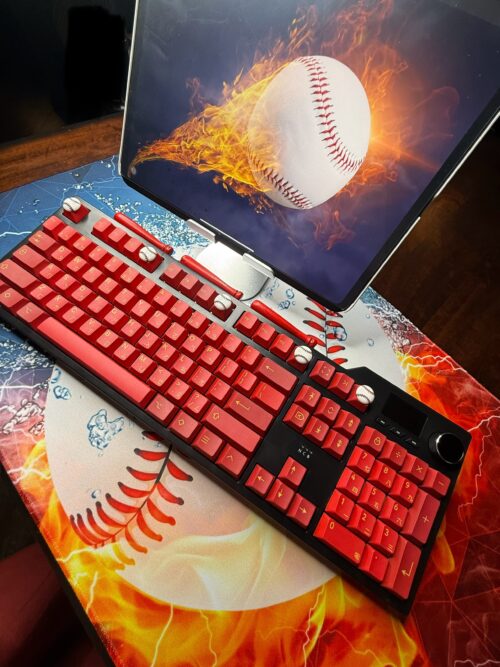Custom Modified Black-Red Baseball Themed Mechanical Keyboard Artisan Keycaps Wireless with Mini Screen for Photos/GIFs - Image 14