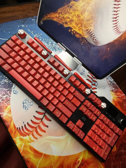 Custom Modified Black-Red Baseball Themed Mechanical Keyboard Artisan Keycaps Wireless with Mini Screen for Photos/GIFs - Image 15