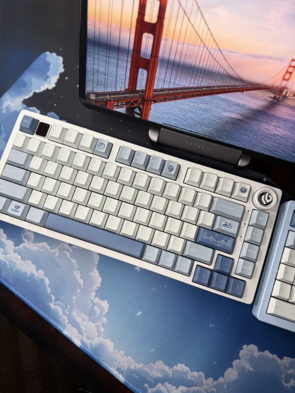 Light Blue on White Base Artisan Custom Mechanical Keyboard Aluminum - Image 22