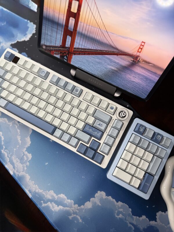 Light Blue on White Base Artisan Custom Mechanical Keyboard Aluminum - Image 4