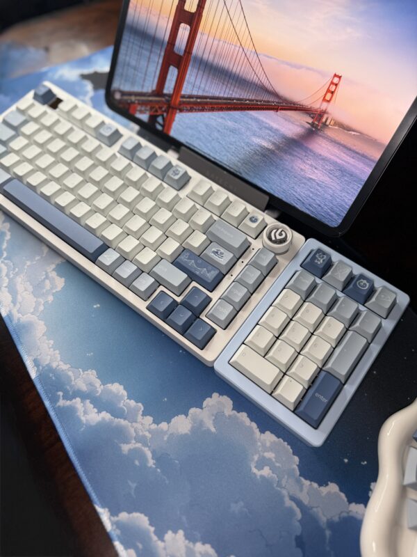 Light Blue on White Base Artisan Custom Mechanical Keyboard Aluminum - Image 11